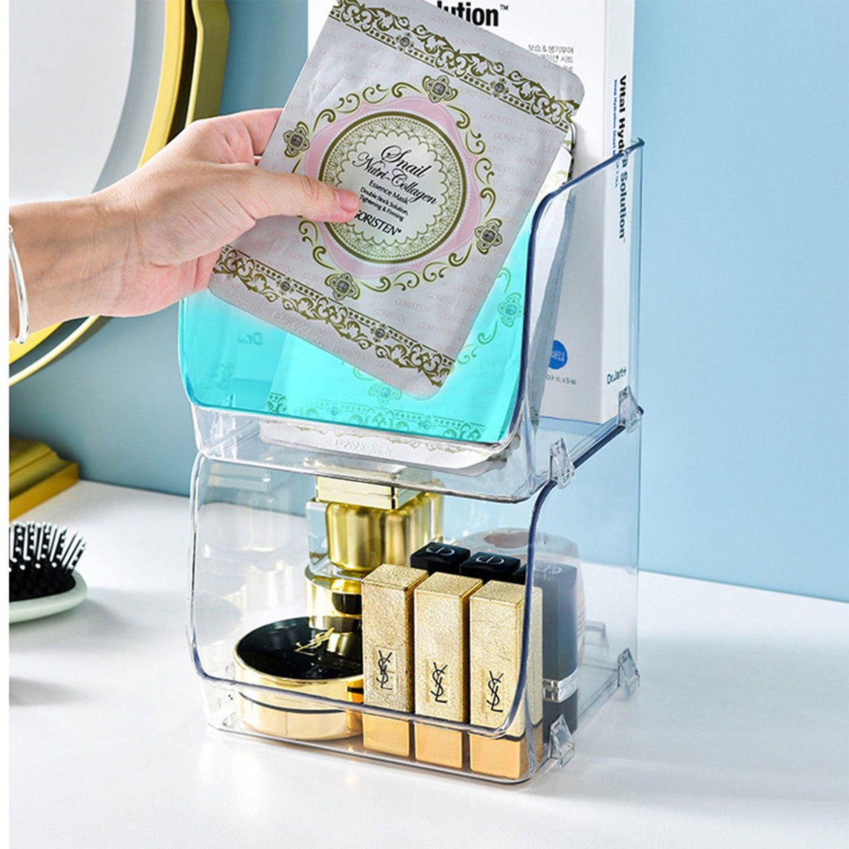 Cosmetic Display Case Multifunction Stackable Plastic Transparent Makeup Organizer for Home 15.5x15x12.8cm/6.1x5.9x5.3in