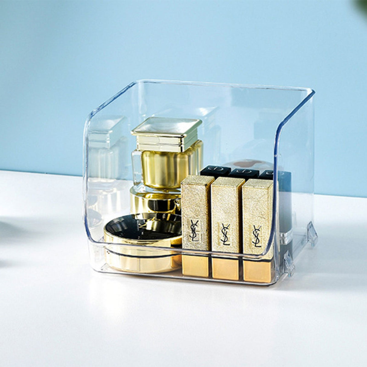 Cosmetic Display Case Multifunction Stackable Plastic Transparent Makeup Organizer for Home 15.5x15x12.8cm/6.1x5.9x5.3in