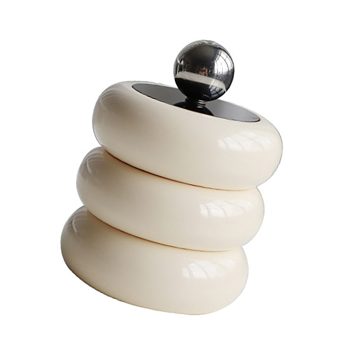 Nordic Style Qtip Holder Dispenser Desktop Dustproof Cotton Swab Storage Container Doughnut Shape Makeup Storage Box with Lid Milky White 3 Layers