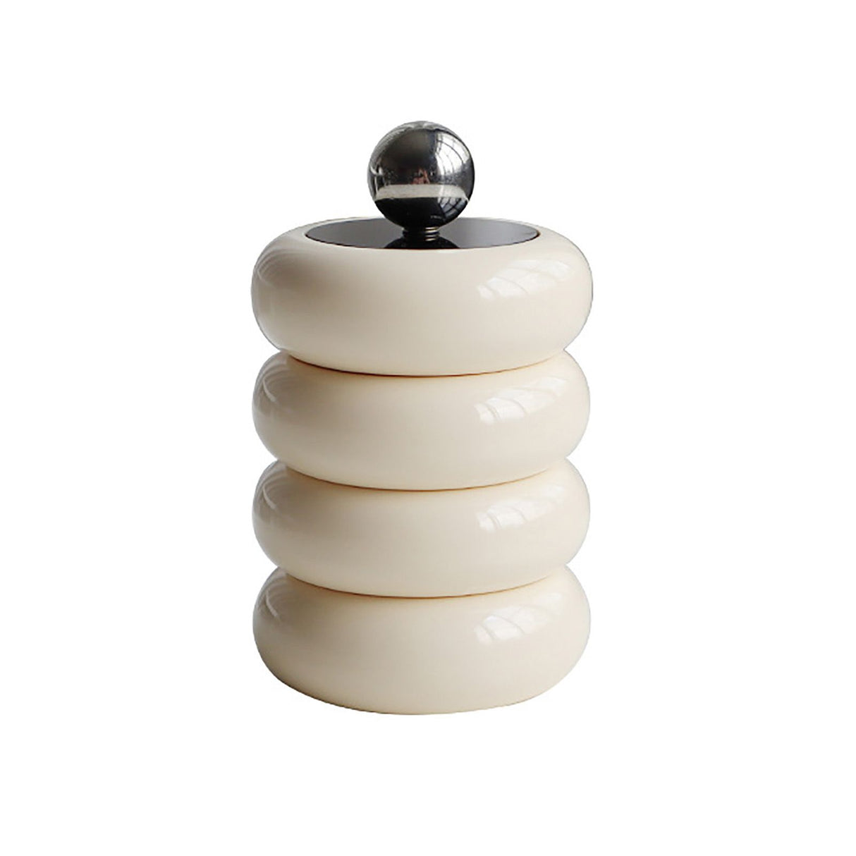 Nordic Style Qtip Holder Dispenser Desktop Dustproof Cotton Swab Storage Container Doughnut Shape Makeup Storage Box with Lid Milky White 4 Layers