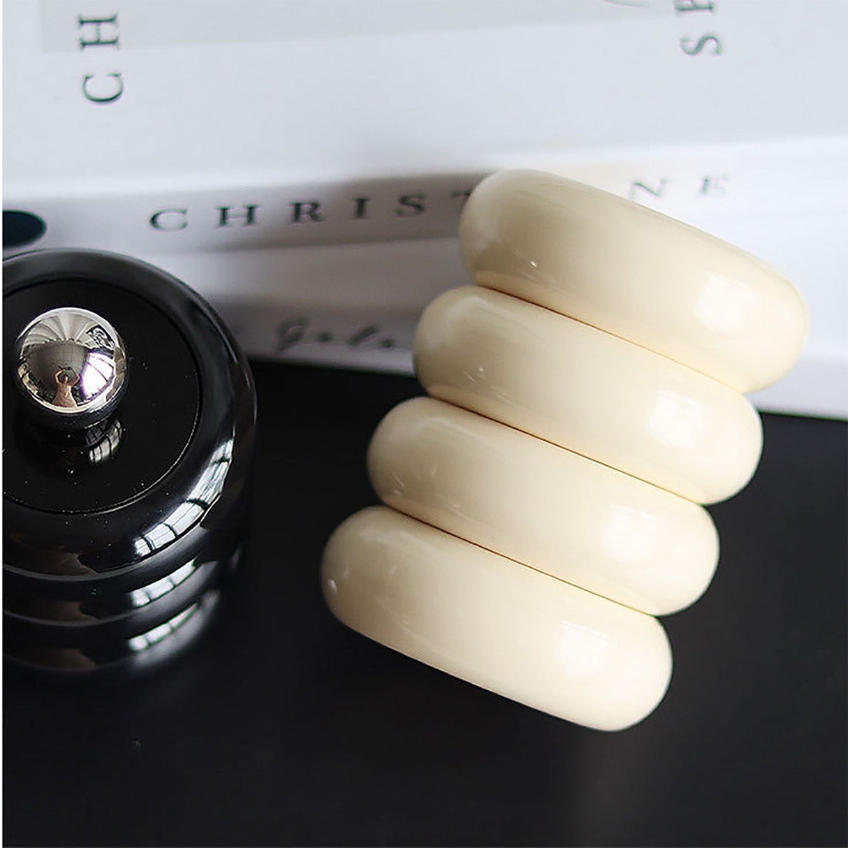Nordic Style Qtip Holder Dispenser Desktop Dustproof Cotton Swab Storage Container Doughnut Shape Makeup Storage Box with Lid Milky White 4 Layers