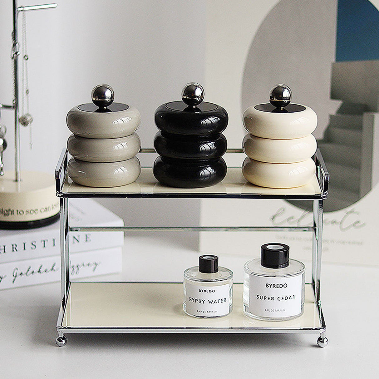 Nordic Style Qtip Holder Dispenser Desktop Dustproof Cotton Swab Storage Container Doughnut Shape Makeup Storage Box with Lid Khaki 4 Layers