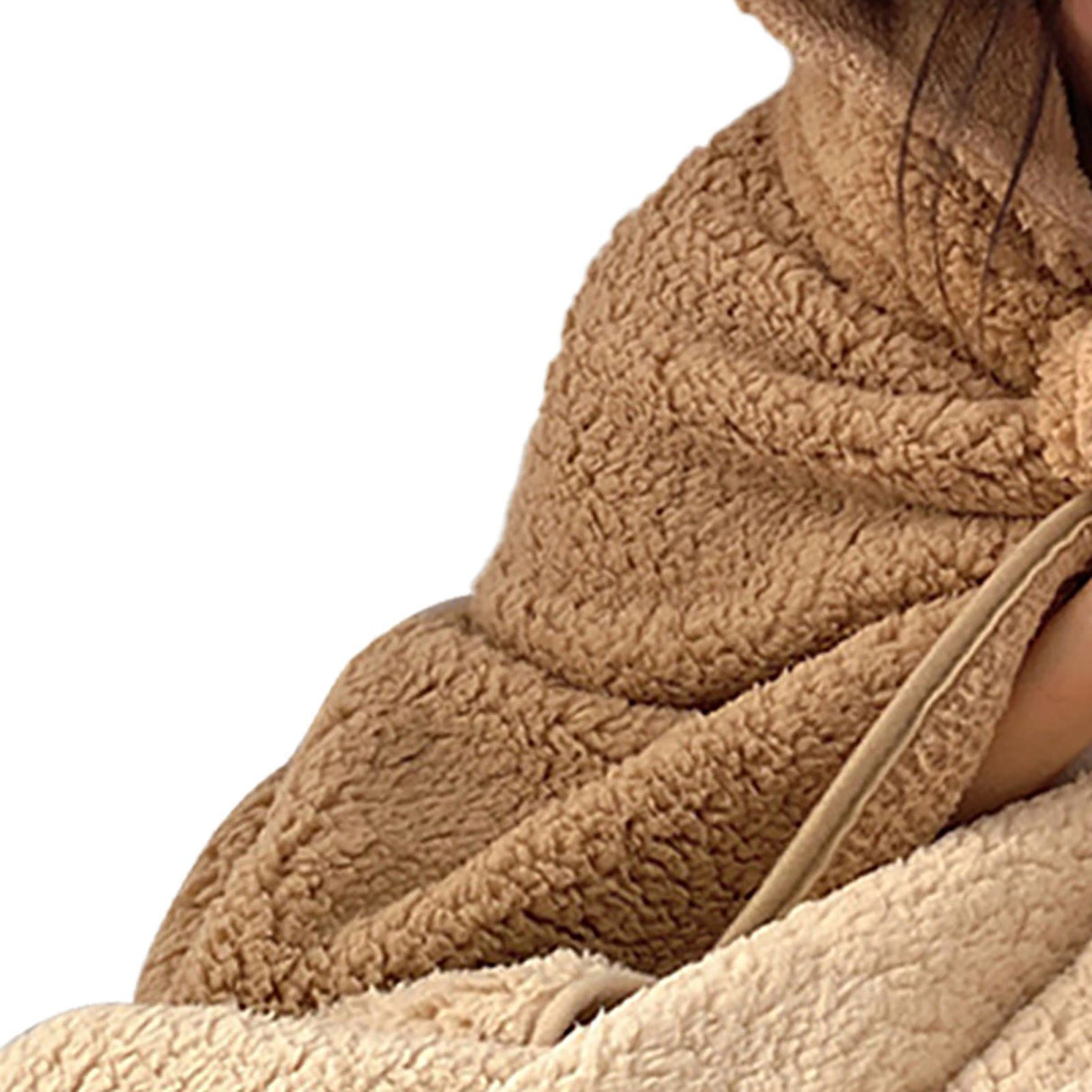 Winter Throw Blanket Cloak With Hood Thick Soft Plush Warm Wearable Blanket for Children and Adults Brown 120x123cm