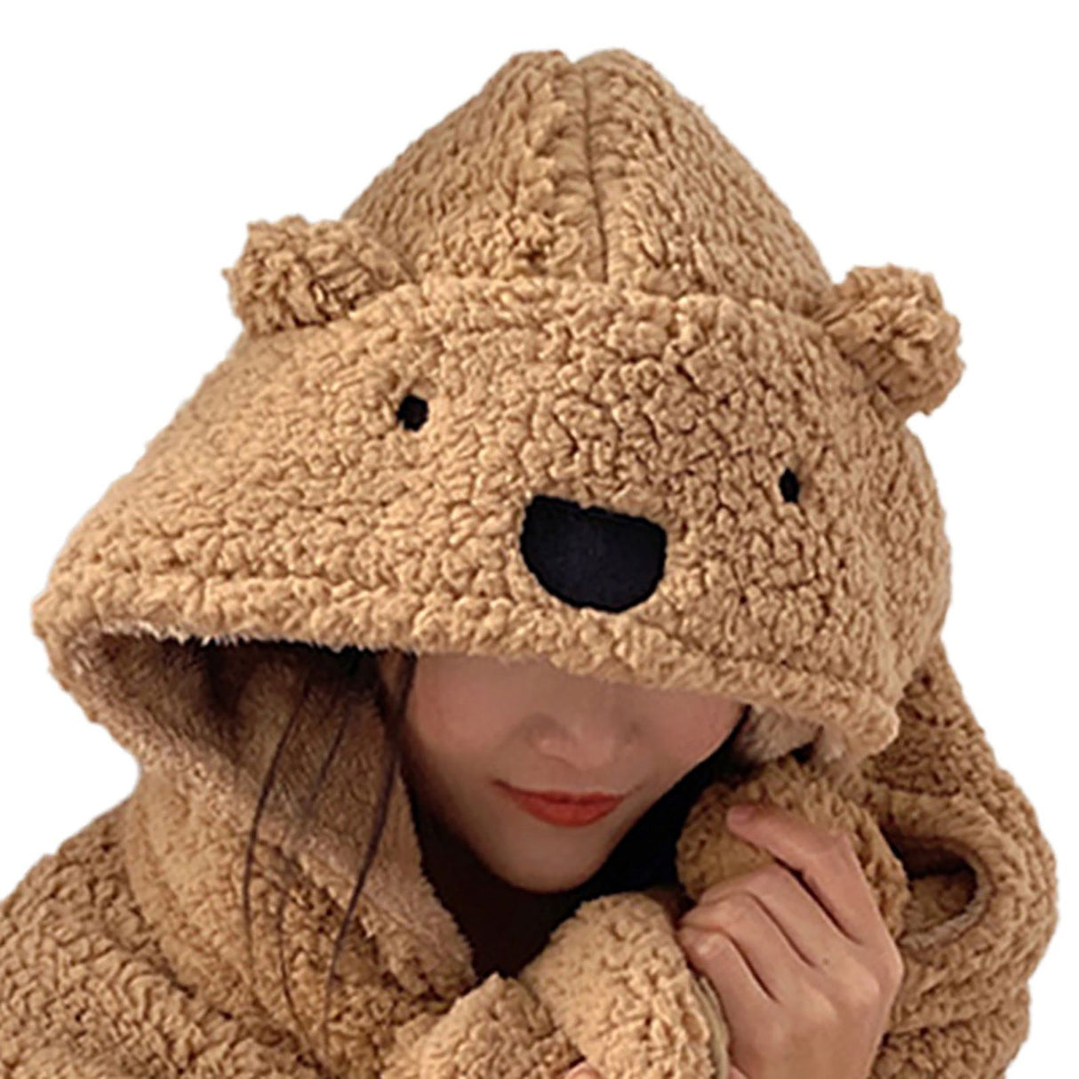 Winter Throw Blanket Cloak With Hood Thick Soft Plush Warm Wearable Blanket for Children and Adults Brown 120x123cm