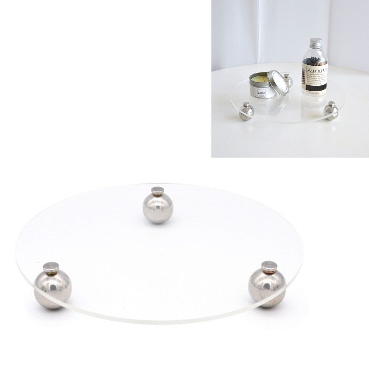 Acrylic Storage Tray Clear Transparent Stainless Steel Round Feet Minimalist Style Decorative Practical Desktop Shelf for Cafes Round