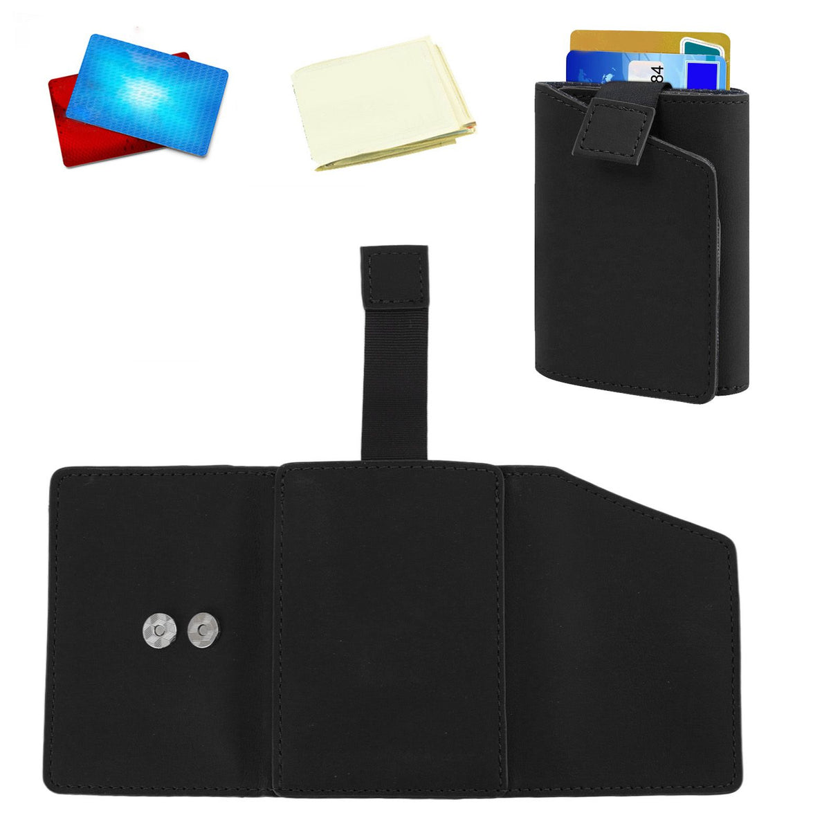 Minimalist Wallet Leather Credit Card Holder Coin Purse Portable Multi Function Card Holder Wallet for Men Women Black