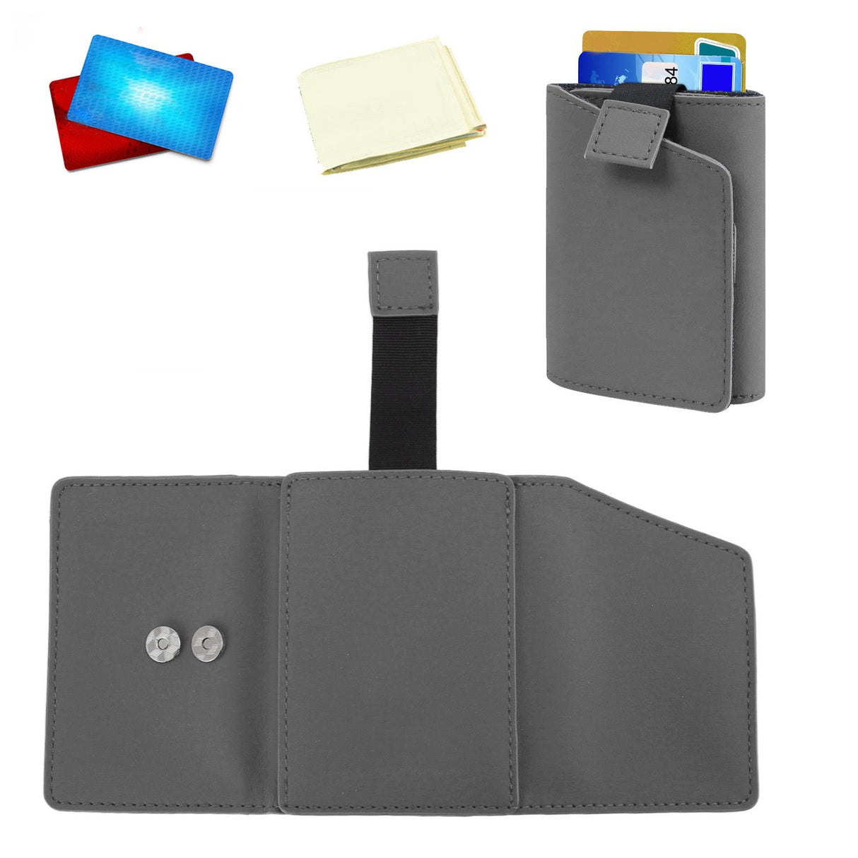 Minimalist Wallet Leather Credit Card Holder Coin Purse Portable Multi Function Card Holder Wallet for Men Women Grey