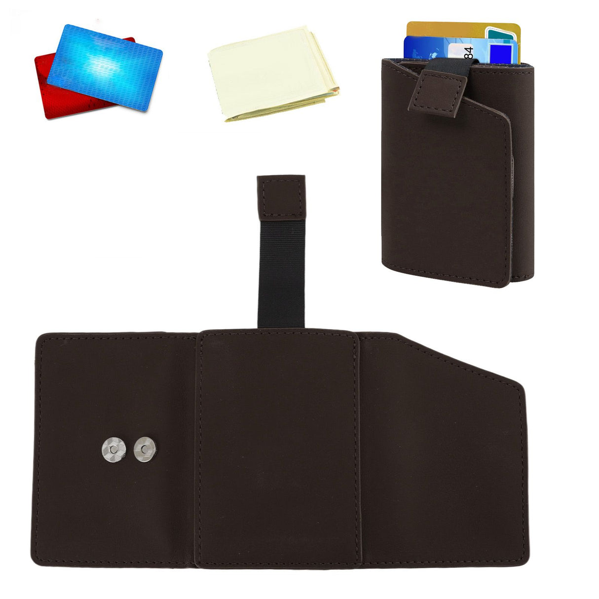 Minimalist Wallet Leather Credit Card Holder Coin Purse Portable Multi Function Card Holder Wallet for Men Women Brown