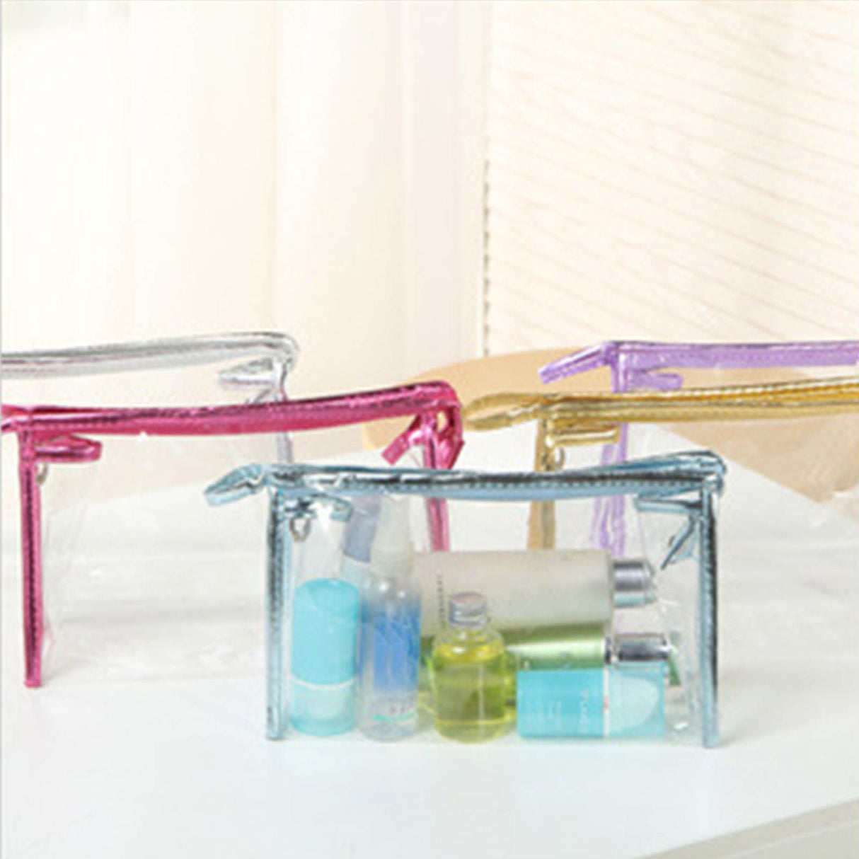 5PCS Clear Cosmetic Bag Five Colors Transparent Fashion PU Leather Handbag Makeup Bag Travel Storage Bag