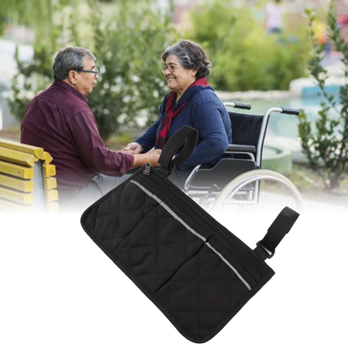 Wheelchair Pouch Bag Waterproof Polyester Multi Pocket Design Wheelchair Side Pocket for Outdoor Mobile Chair Black