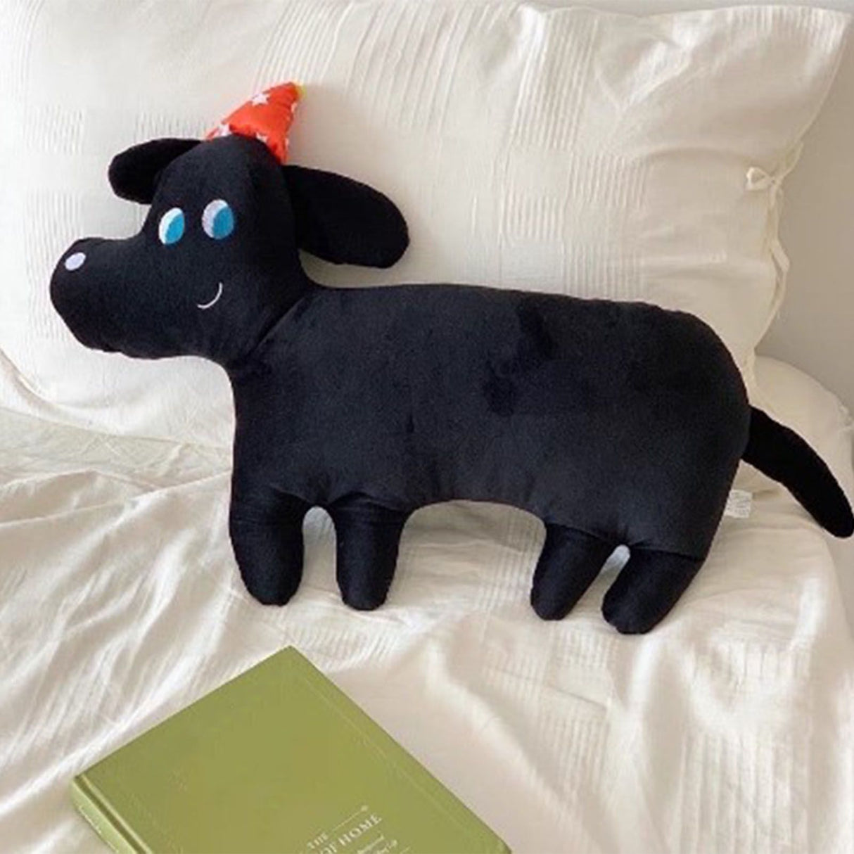 Cute Animal Plush Pillow Soft Comfortable Elastic Stuffed Doll Cushion for Home Bedroom Black Dog