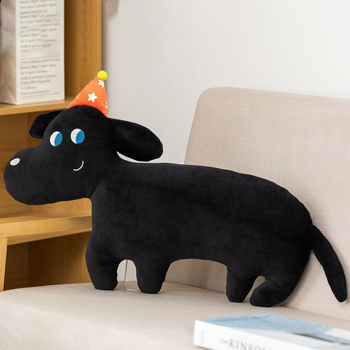Cute Animal Plush Pillow Soft Comfortable Elastic Stuffed Doll Cushion for Home Bedroom Black Dog