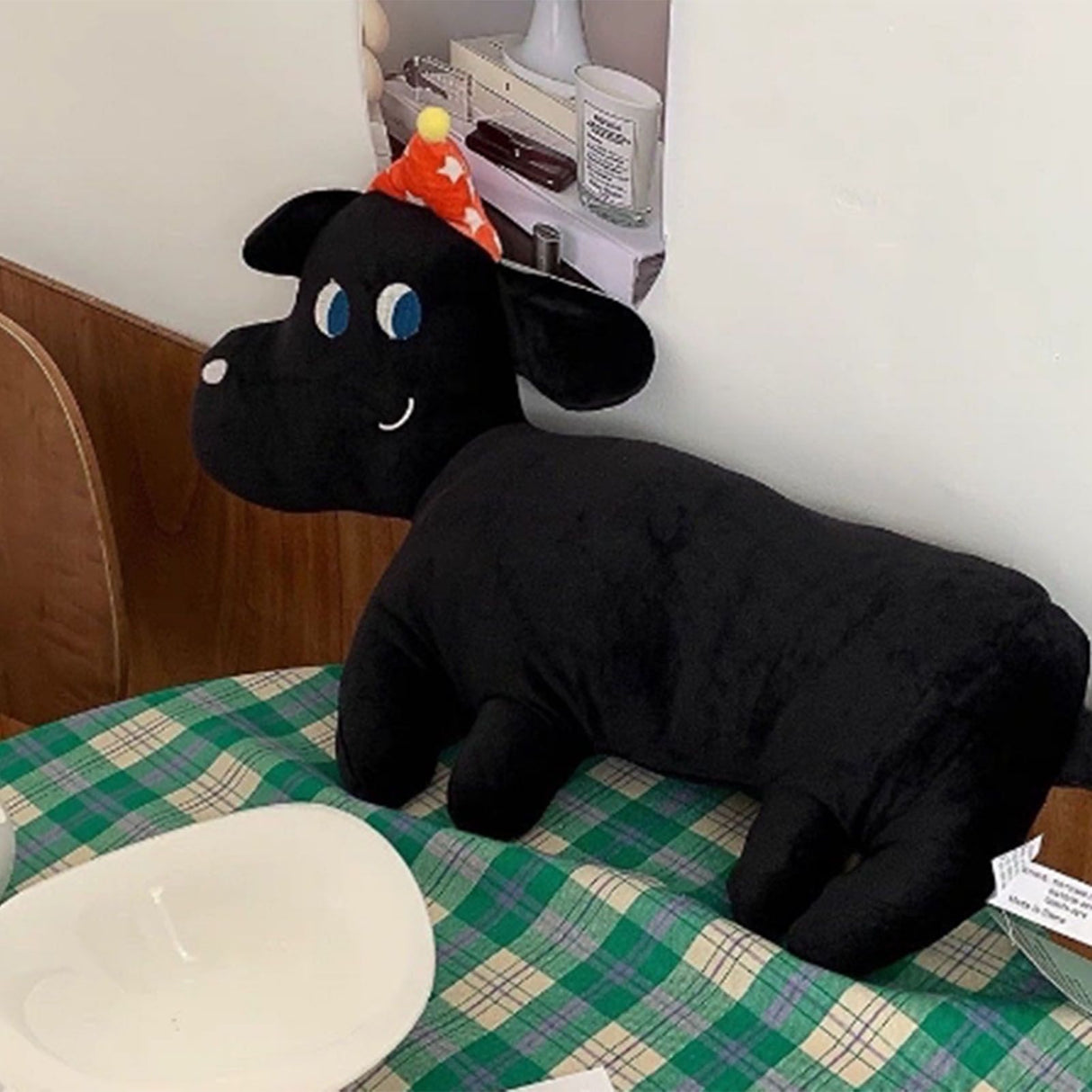 Cute Animal Plush Pillow Soft Comfortable Elastic Stuffed Doll Cushion for Home Bedroom Black Dog