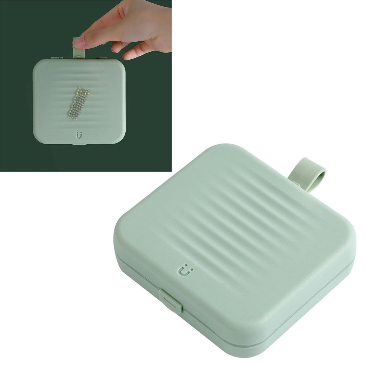Magnetic Suction Sewing Box Portable Small Double Layer Magnetic Sewing Box Kit for Home Dormitory Travel Green
