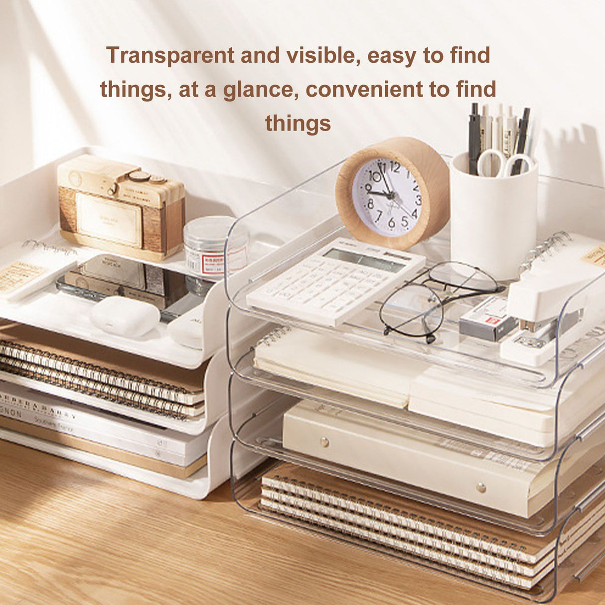 Desktop Storage Box Storage Case House Office Stackable Lateral Desk Document Organizer for File Notebook Clear