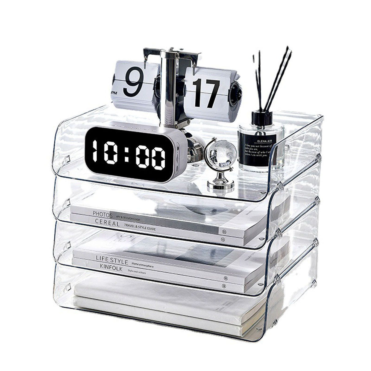 A4 Paper Storage Box Stackable Plastic Large Opening Single Layer Desktop File Organizer for Office Transparent 32.5x25x7.5cm/12.8x9.8x3.0in