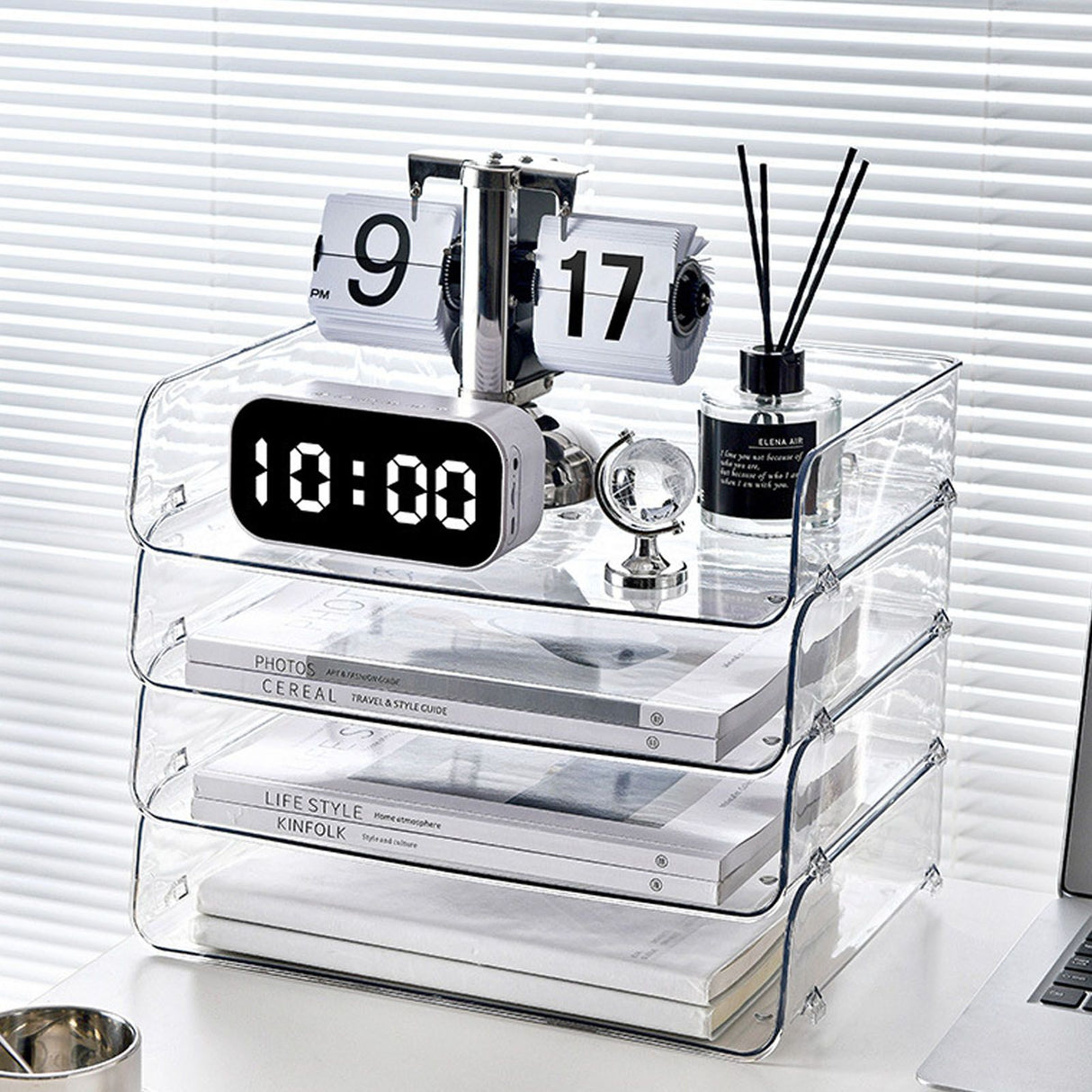 A4 Paper Storage Box Stackable Plastic Large Opening Single Layer Desktop File Organizer for Office Transparent 32.5x25x7.5cm/12.8x9.8x3.0in