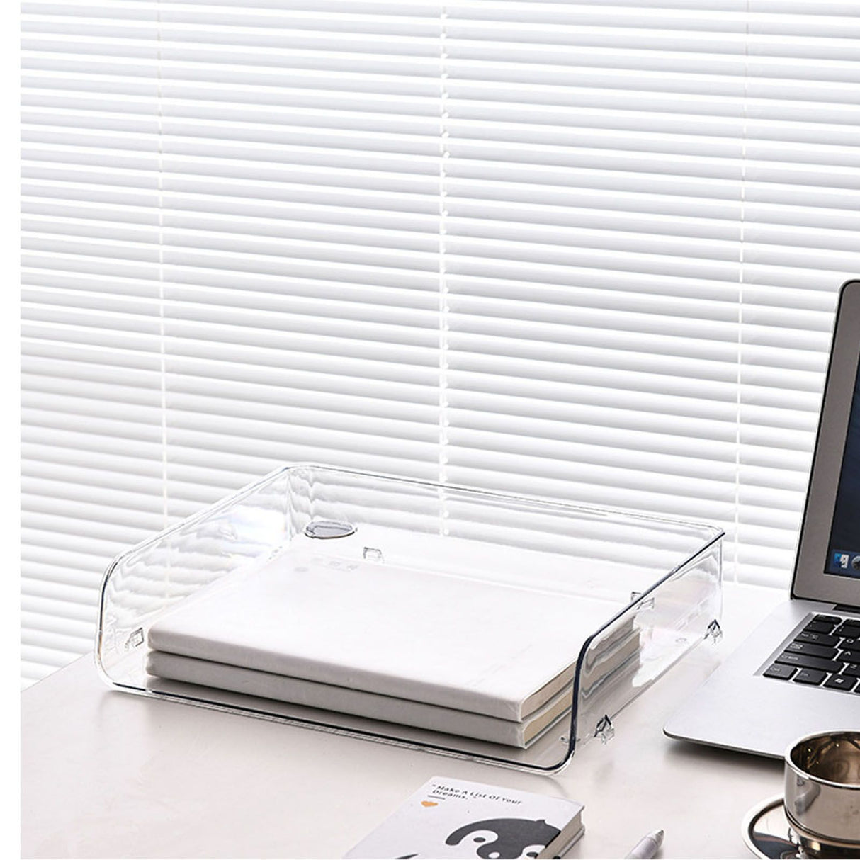 A4 Paper Storage Box Stackable Plastic Large Opening Single Layer Desktop File Organizer for Office Transparent 32.5x25x7.5cm/12.8x9.8x3.0in