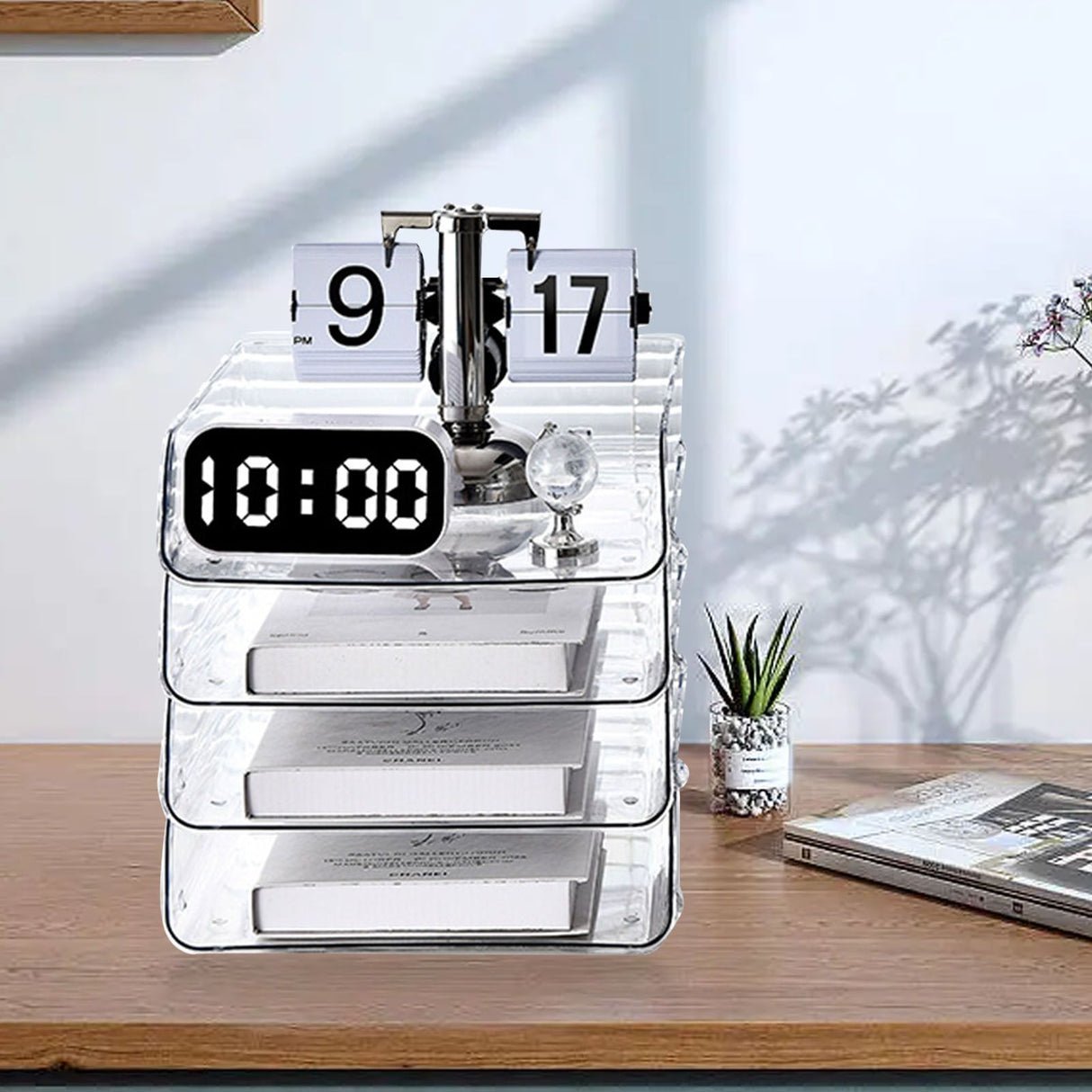 A4 Paper Storage Box Stackable Plastic Large Opening Single Layer Desktop File Organizer for Office Transparent 26.5x33x7.5cm/10.4x13.0x3.0in