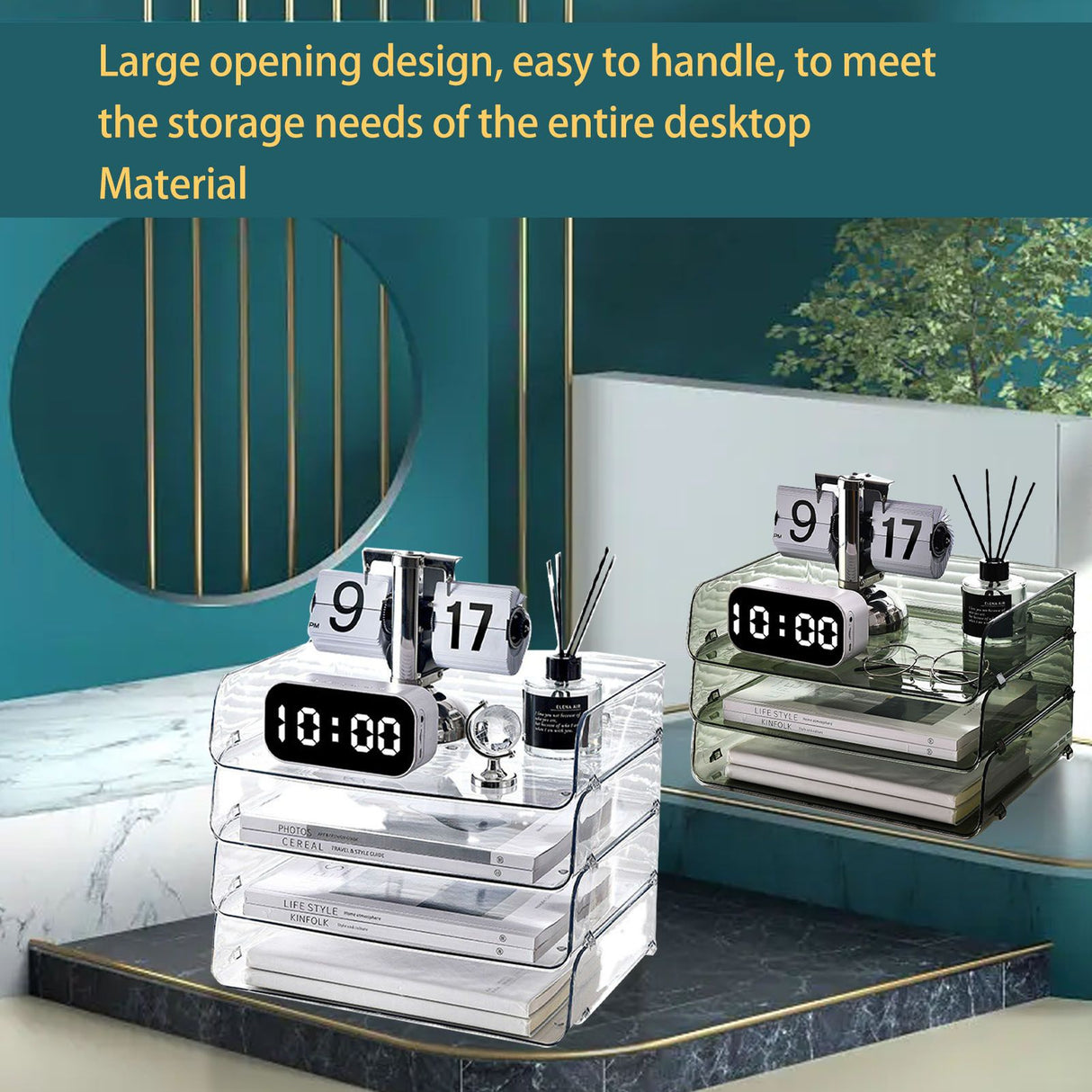 A4 Paper Storage Box Stackable Plastic Large Opening Single Layer Desktop File Organizer for Office Transparent 26.5x33x7.5cm/10.4x13.0x3.0in