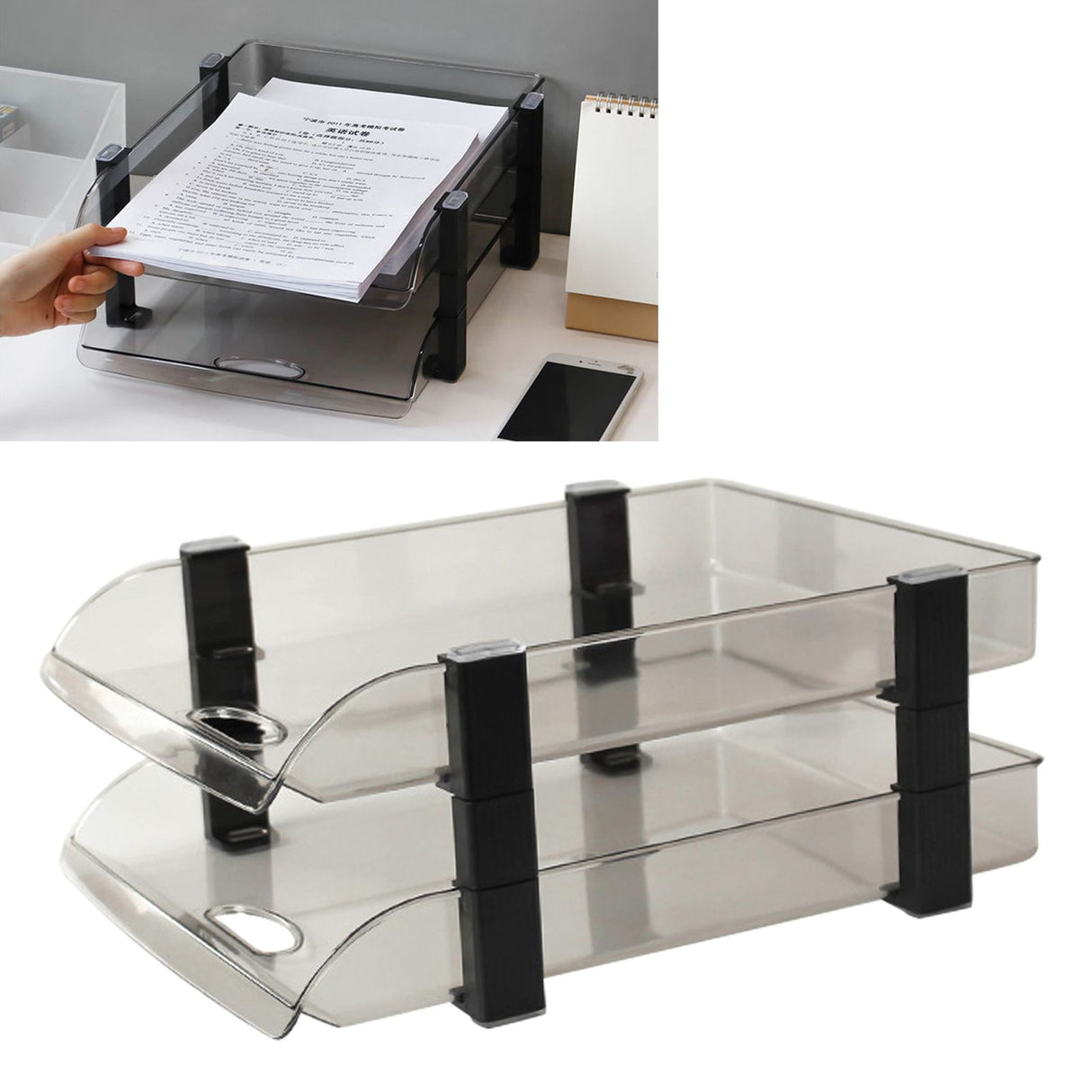 Desk File Letter Tray Layered Classified Documents Rack Acrylic Office Storage Rack Dark Black 2 Layers 280x372x144mm