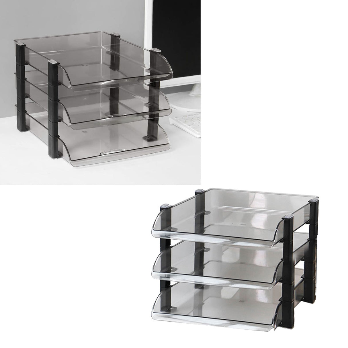 Desk File Letter Tray Layered Classified Documents Rack Acrylic Office Storage Rack Dark Black 3 Layers 280x372x247mm