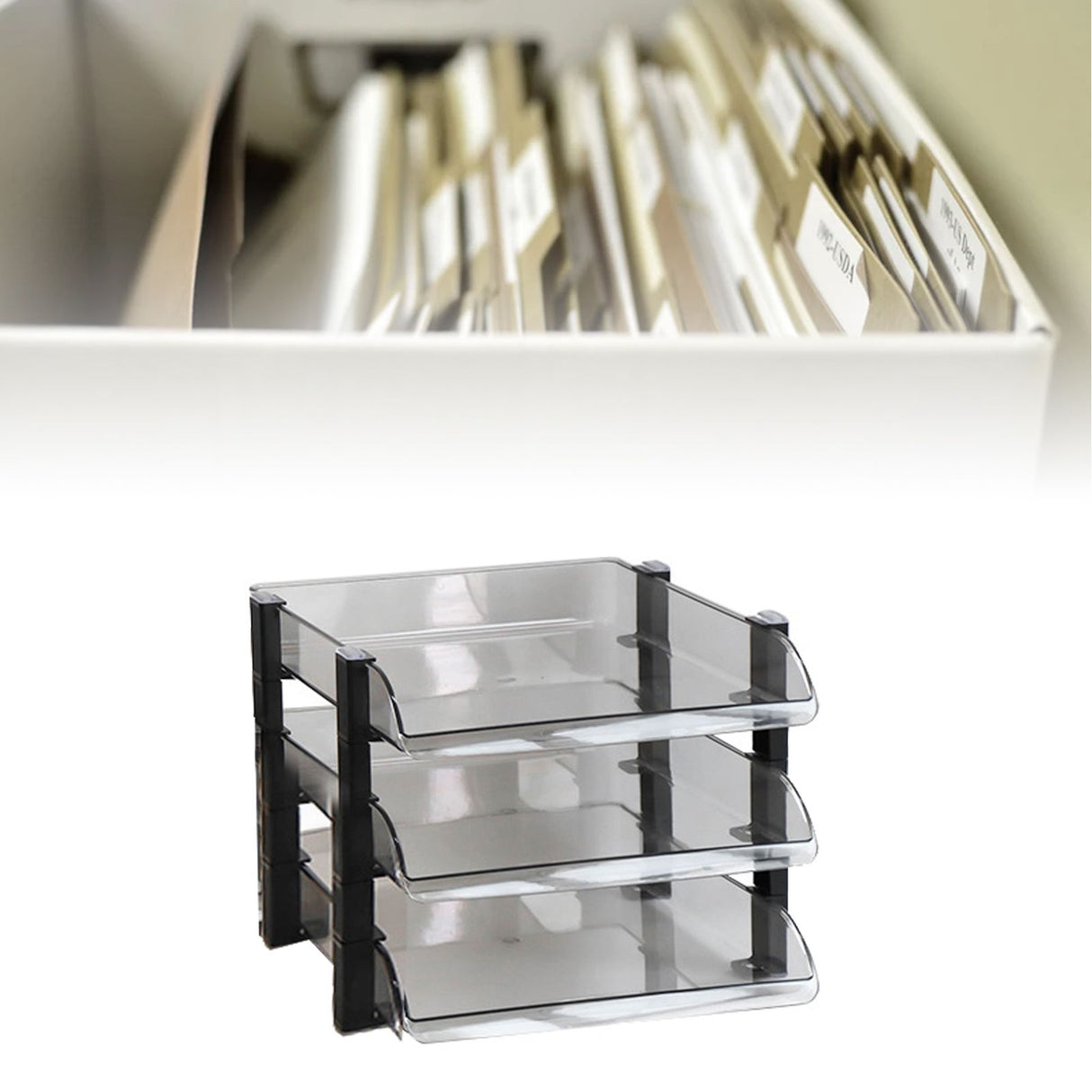 Desk File Letter Tray Layered Classified Documents Rack Acrylic Office Storage Rack Dark Black 3 Layers 280x372x247mm