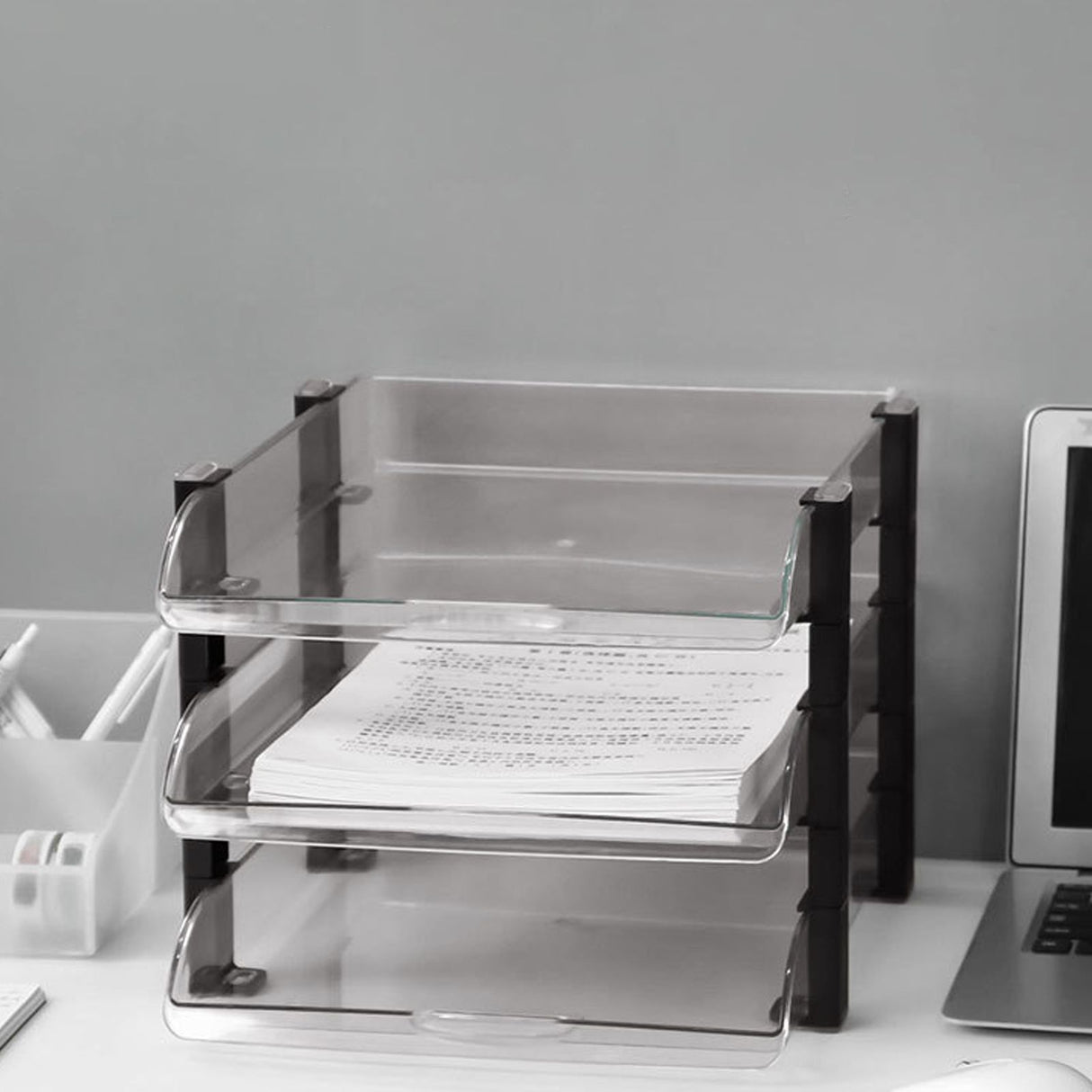 Desk File Letter Tray Layered Classified Documents Rack Acrylic Office Storage Rack Dark Black 3 Layers 280x372x247mm