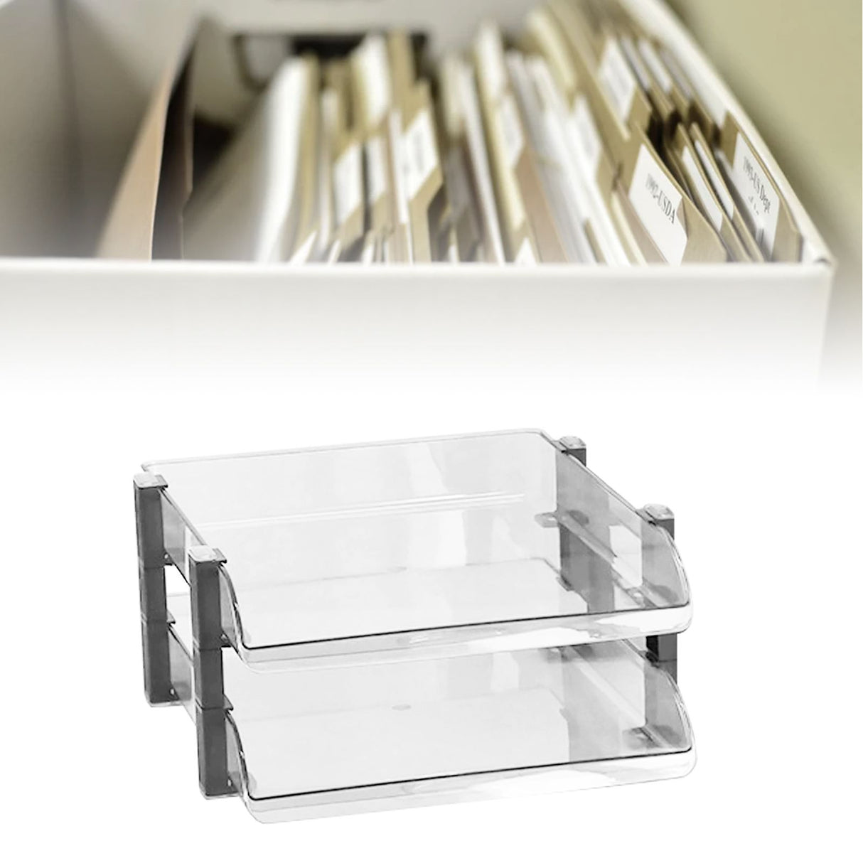 Desk File Letter Tray Layered Classified Documents Rack Acrylic Office Storage Rack Transparent 2 Layers 280x372x144mm