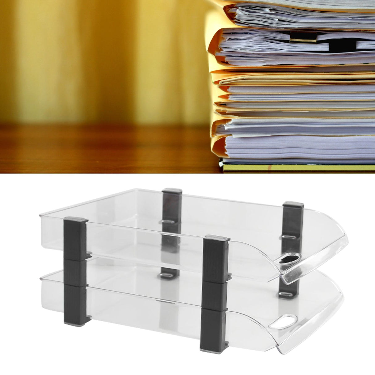 Desk File Letter Tray Layered Classified Documents Rack Acrylic Office Storage Rack Transparent 2 Layers 280x372x144mm