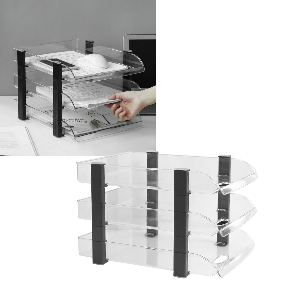 Desk File Letter Tray Layered Classified Documents Rack Acrylic Office Storage Rack Transparent 3 Layers 280x372x247mm