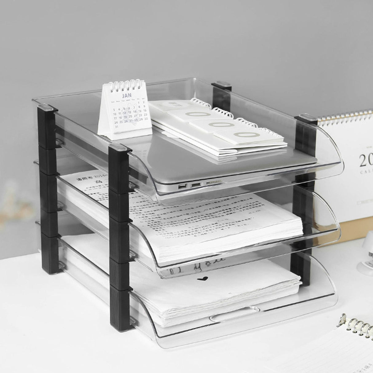 Desk File Letter Tray Layered Classified Documents Rack Acrylic Office Storage Rack Transparent 3 Layers 280x372x247mm