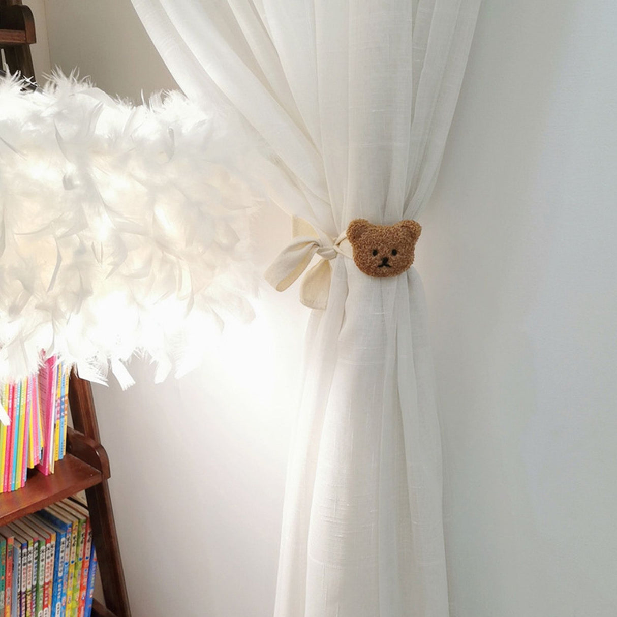 Curtain Tiebacks Embroidered Bear Head Curtain Strap Tie Rope Children Room Decoration Brown Bear