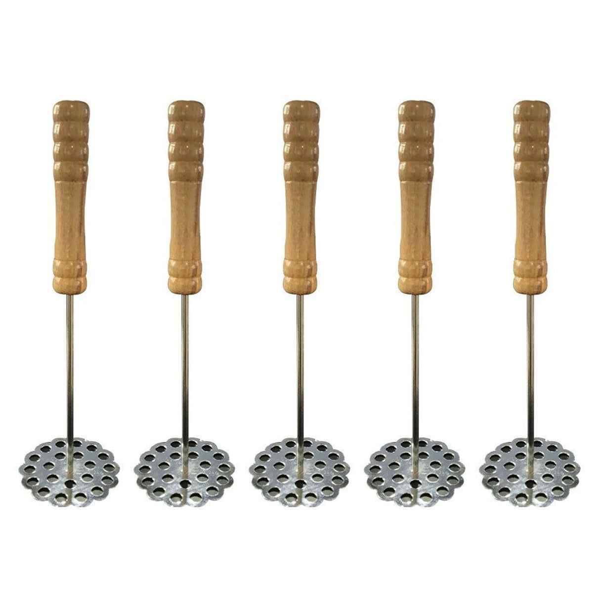 5pcs Potato Masher Portable Stainless Steel Wooden Handle Manual Spud Smasher Kitchen Tool