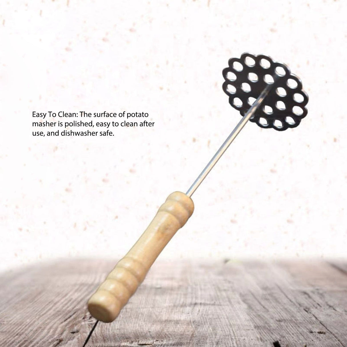 5pcs Potato Masher Portable Stainless Steel Wooden Handle Manual Spud Smasher Kitchen Tool