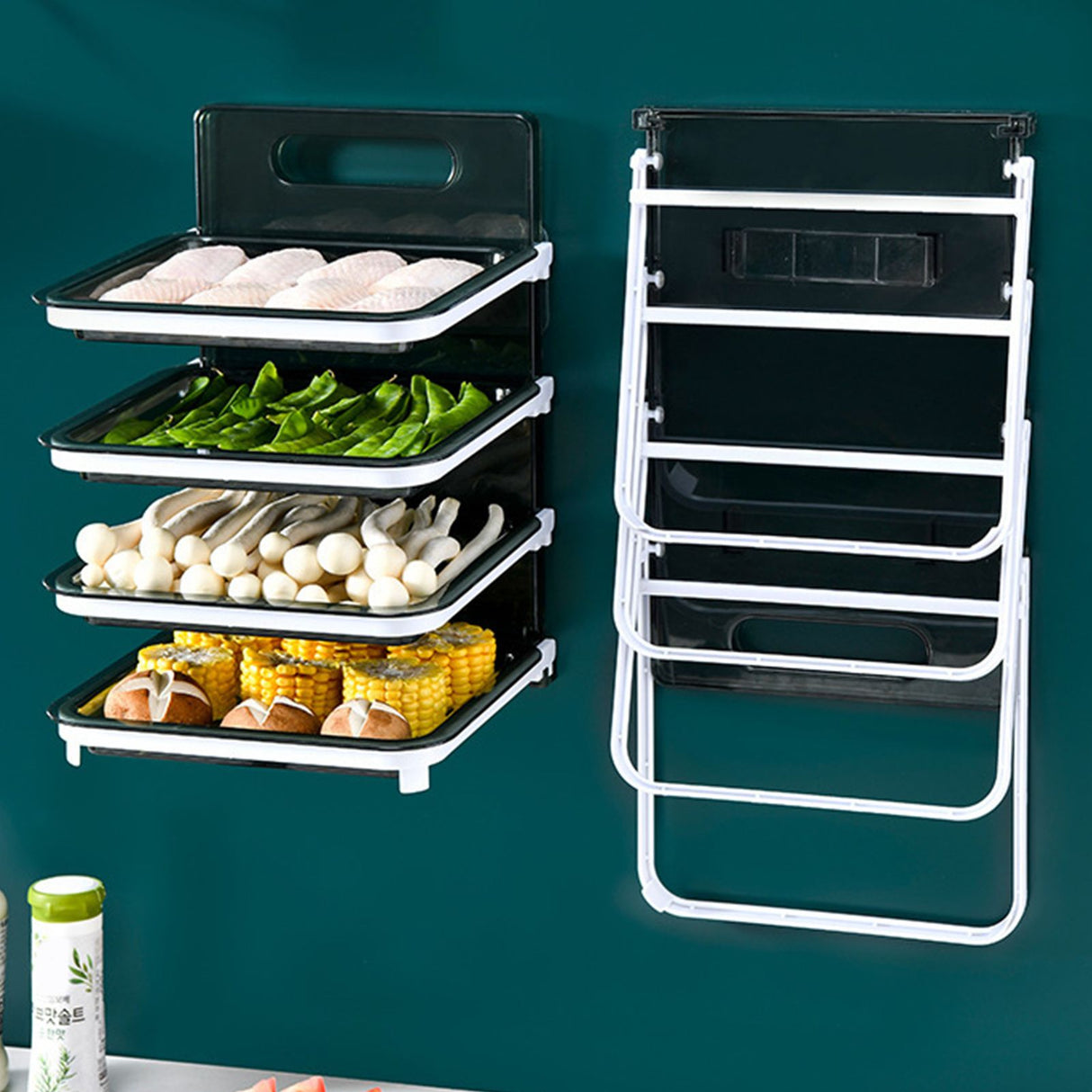 Wall Mounted Food Sorting Tray 4 Layers Storage Tray Collapsible Side Dish Stacking Storage for Hotpot Kitchen Grey