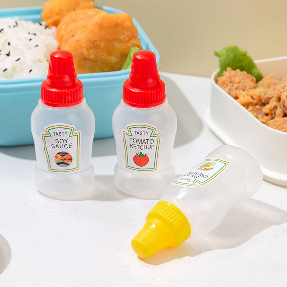 Plastic Mini Bento Soy Sauce Bottles Squeeze Salad Dressing Bottles Portable Sauce Containers