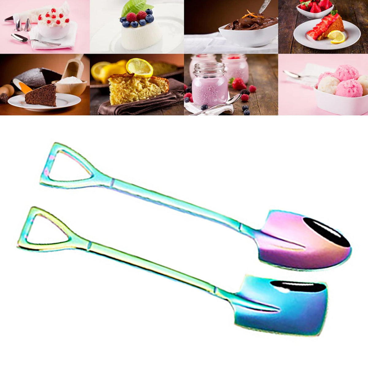 6Pcs Shovel Spoon Set 15cm Stainless Steel Square Shovel Spoon and Pointed Shovel Spoon Set for Home Outdoor Office Colorful