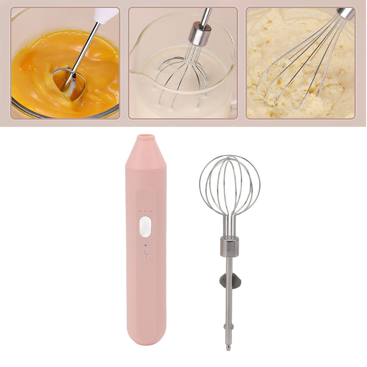 Electric Hand Mixer Three Different Speeds Battery Powered Handheld Milk Frother for Home Baking Pink