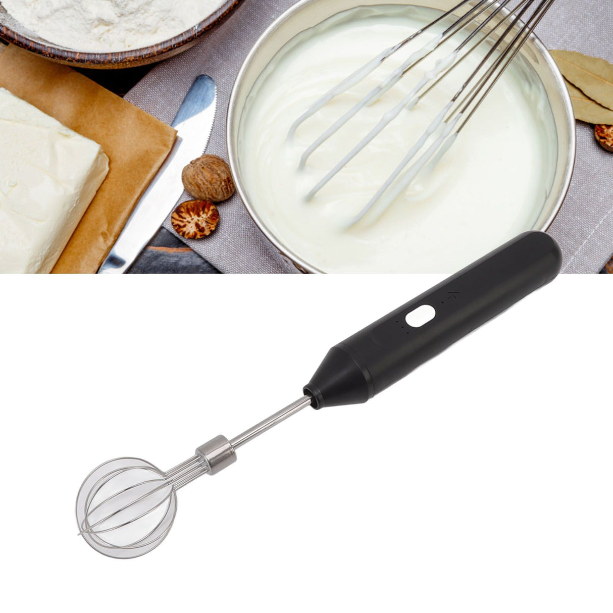 Electric Hand Mixer Three Different Speeds Battery Powered Handheld Milk Frother for Home Baking Black