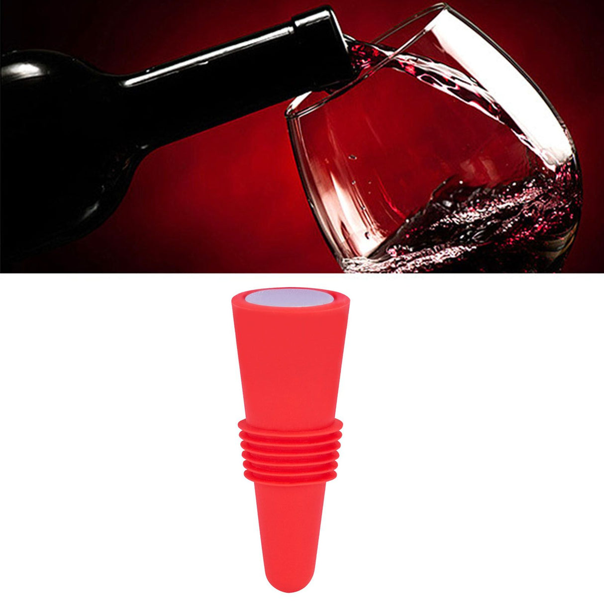 Wine Bottle Stopper Food Grade Silicone Stainless Steel 6.1x2.35cm Decorative Practical Reusable Wine Corks for Decoration Red