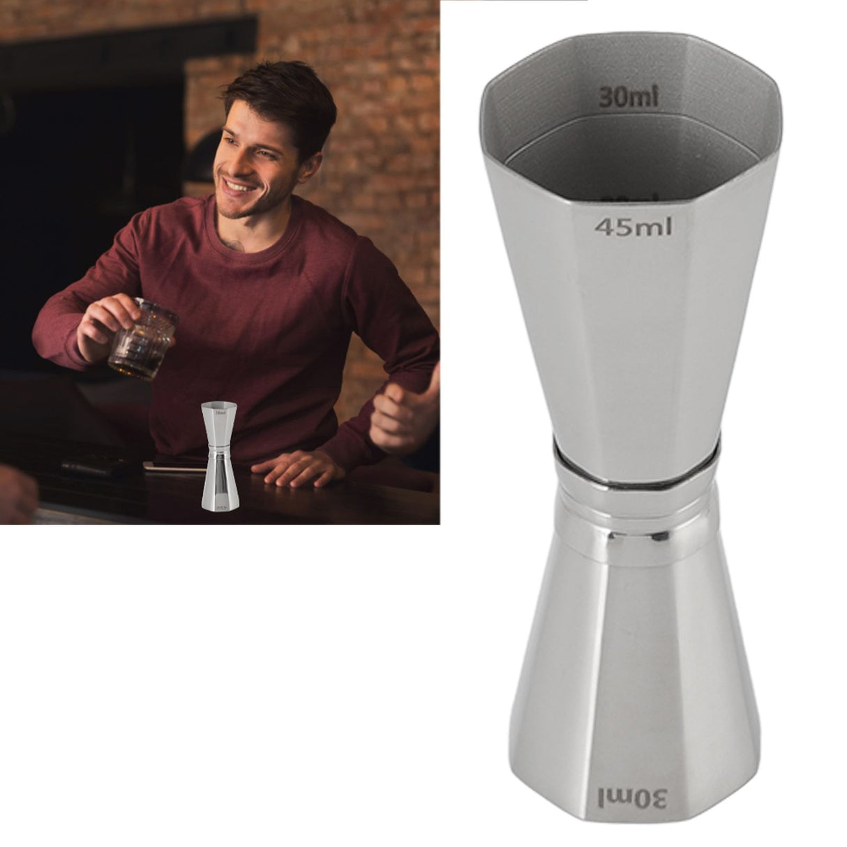 304 Stainless Steel Jigger with Scales Octagonal Double Cocktail Jigger Measuring Tool for Bartenders