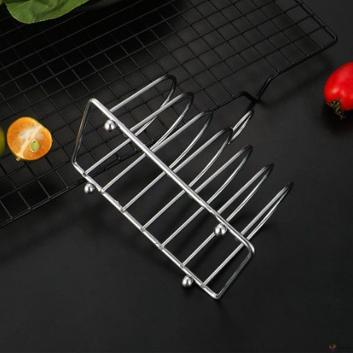 Toast Rack Stainless Steel 6 Slice Slot Breakfast Toast Bread Rack Holder with Handle for Kitchen Bakery