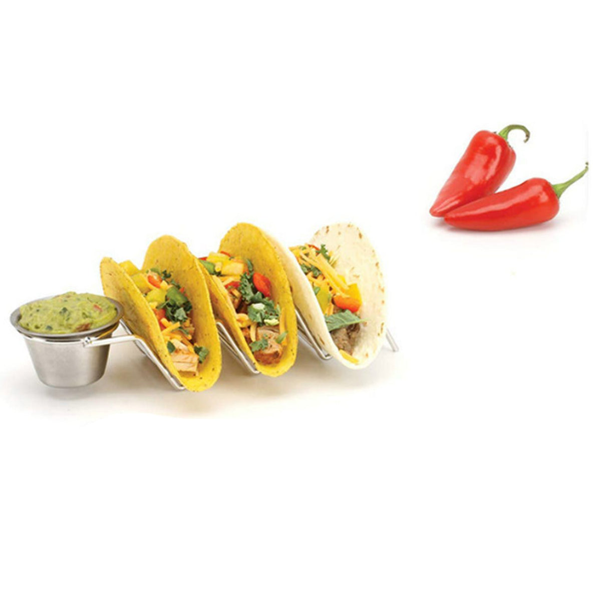 Taco Stand Stainless Steel 3 Grid V Shaped Glossy Taco Holder Rack for Kitchen Home with Sauce Cup