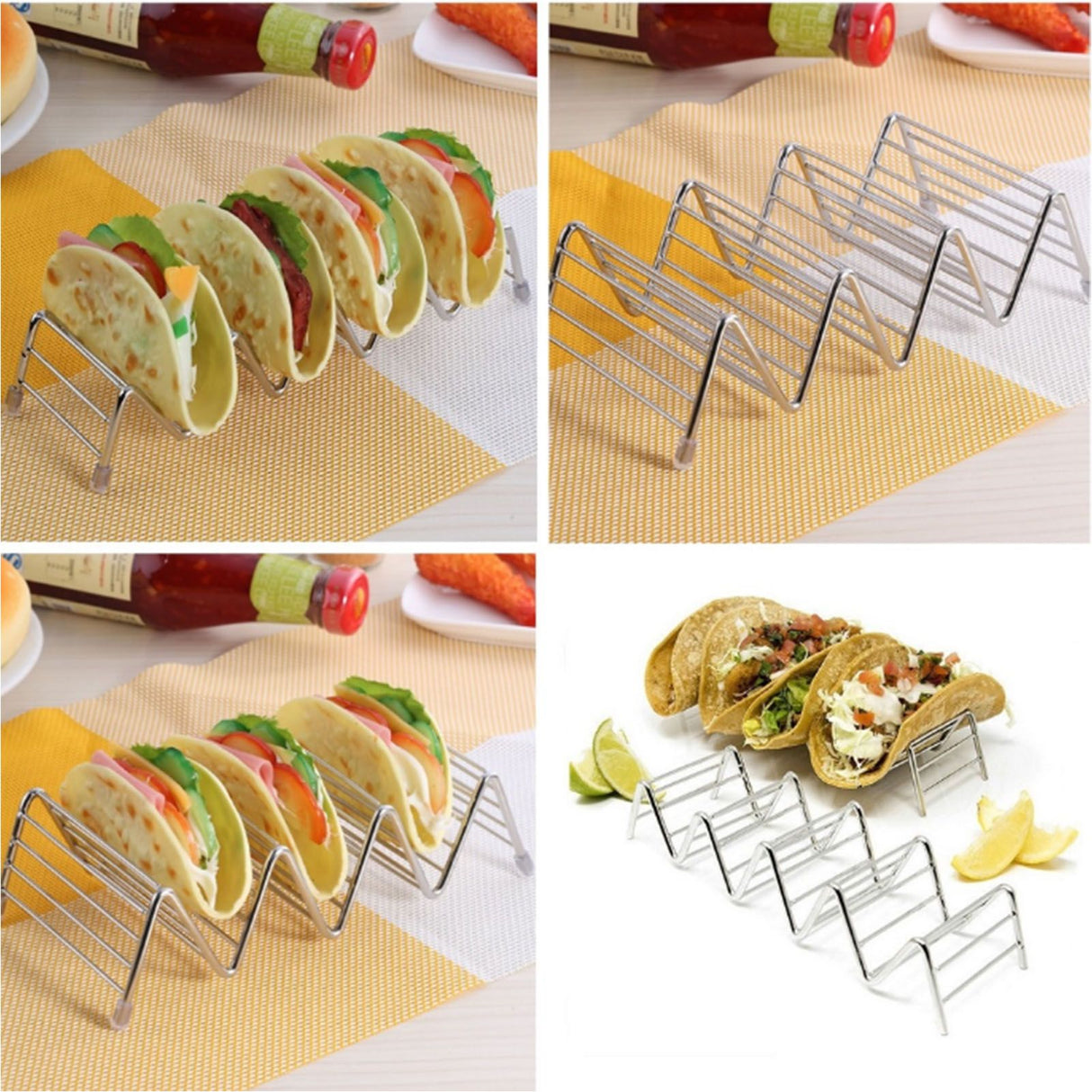Stainless Steel V Shaped Taco Holder Corn Roll Spring Roll Taco Stand Home Pancake Food Rack 3‑4 Grids 6.3x18.5x4.5cm/2.5x7.3x1.8in