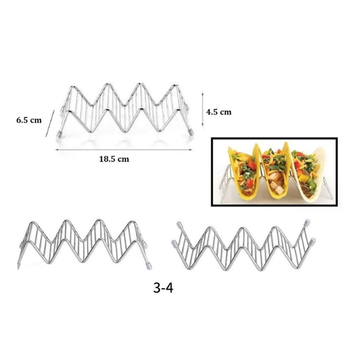 Stainless Steel V Shaped Taco Holder Corn Roll Spring Roll Taco Stand Home Pancake Food Rack 3‑4 Grids 6.3x18.5x4.5cm/2.5x7.3x1.8in