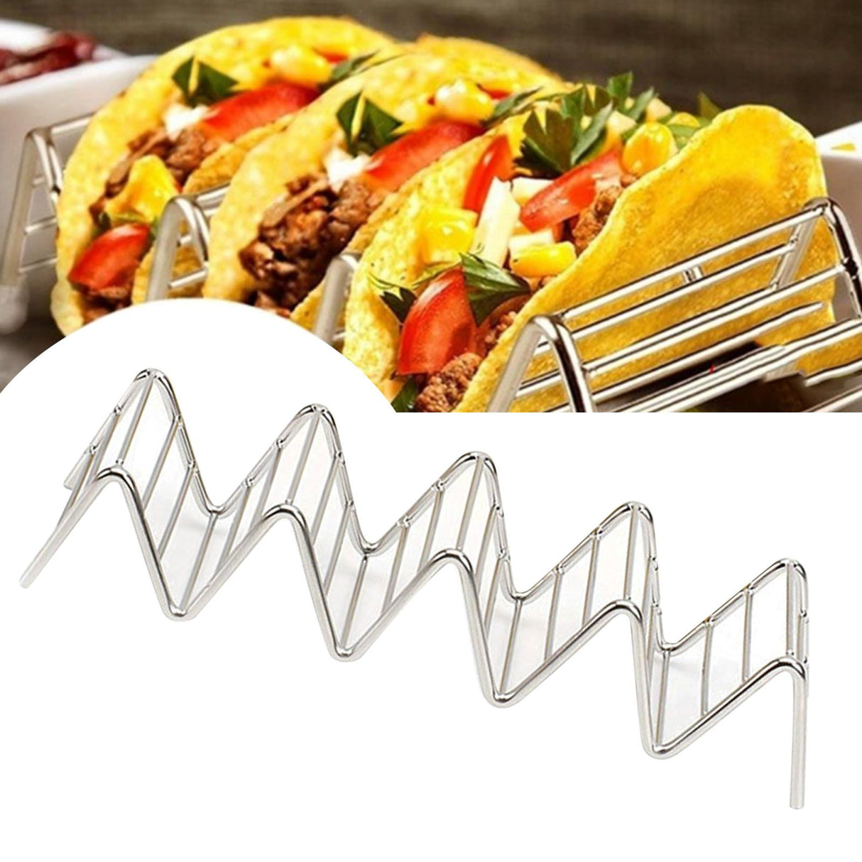 Stainless Steel V Shaped Taco Holder Corn Roll Spring Roll Taco Stand Home Pancake Food Rack 4‑5 Grids 6.3x22.5x4.5cm/2.5x8.9x1.8in