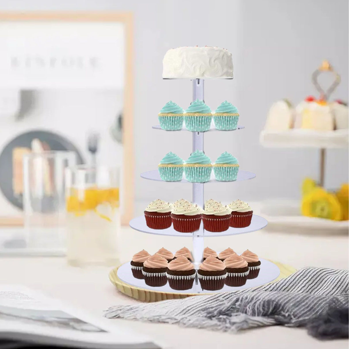 Cupcake Stand Multi Round Tiers Transparent Acrylic High Stability Cupcake Tower for Display Serving Party 5 Tier