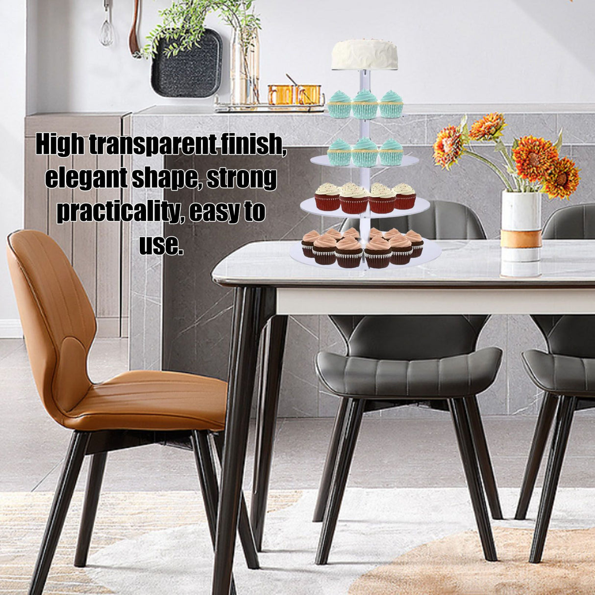 Cupcake Stand Multi Round Tiers Transparent Acrylic High Stability Cupcake Tower for Display Serving Party 5 Tier