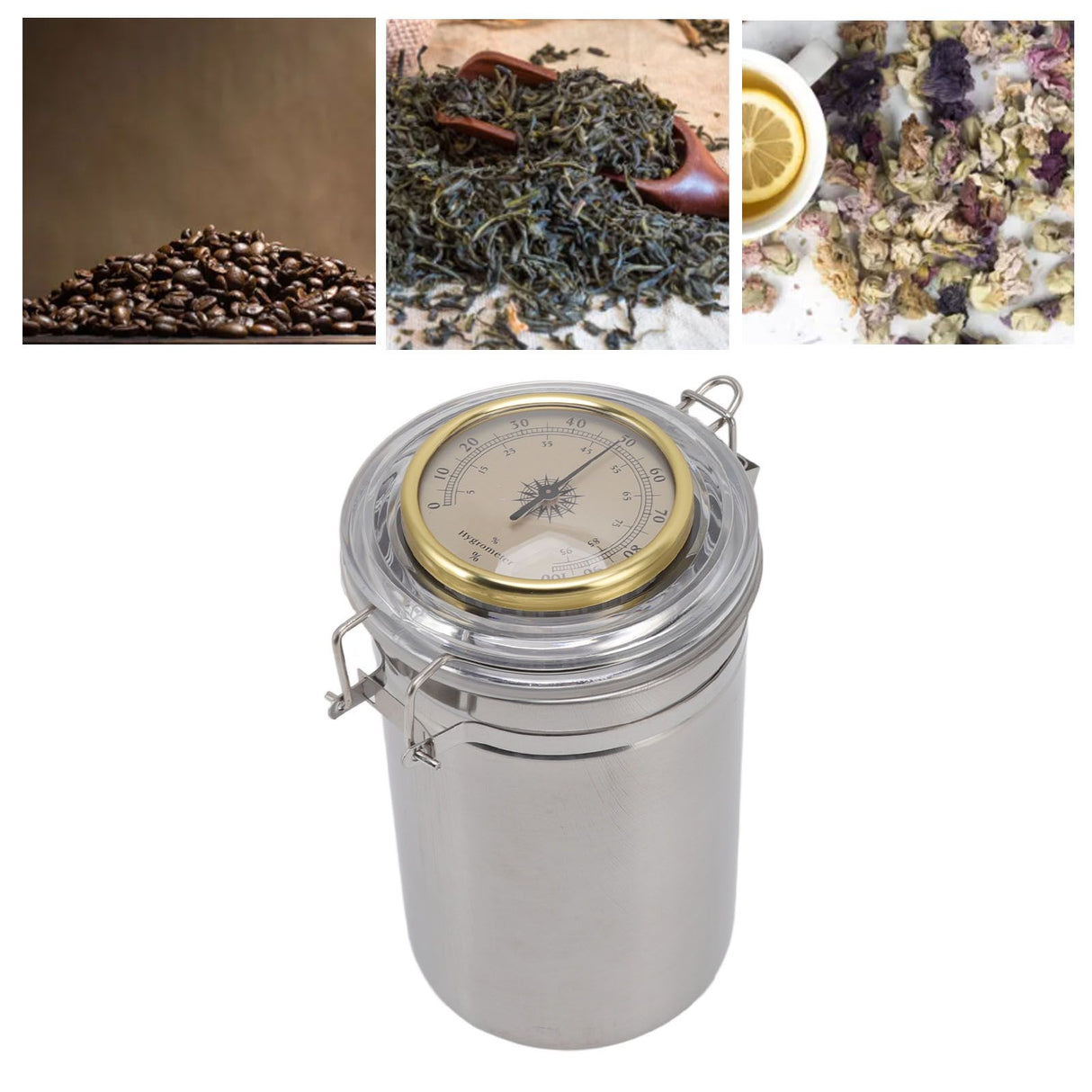Cigar Jar Stainless Steel Silicone Ring with Hygrometer Waterproof Sealed Storage Jar for Home 96mmx173mm/3.8x6.8in